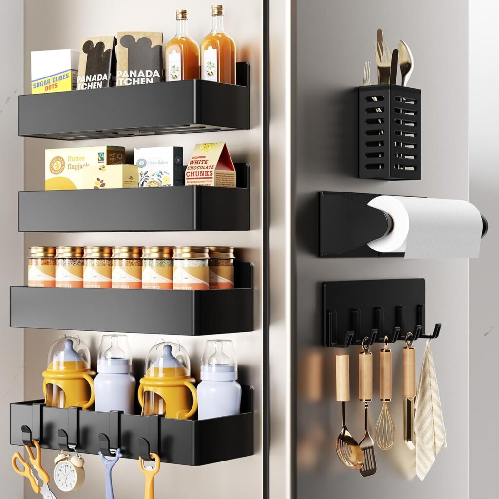 magnetic spice organizer in refrigerator